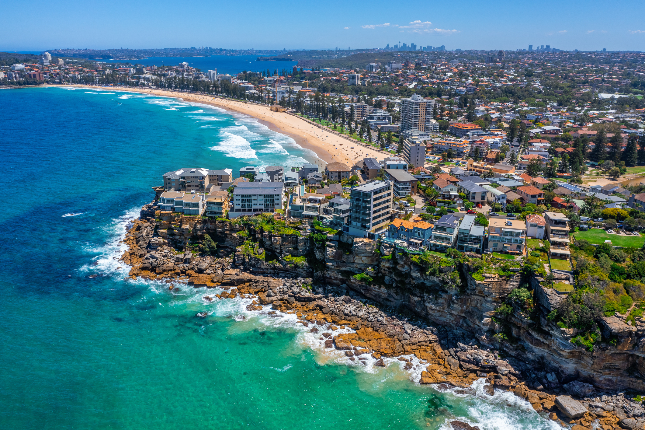 Drone aerial view over Queenscliff and Manly Northern Beaches