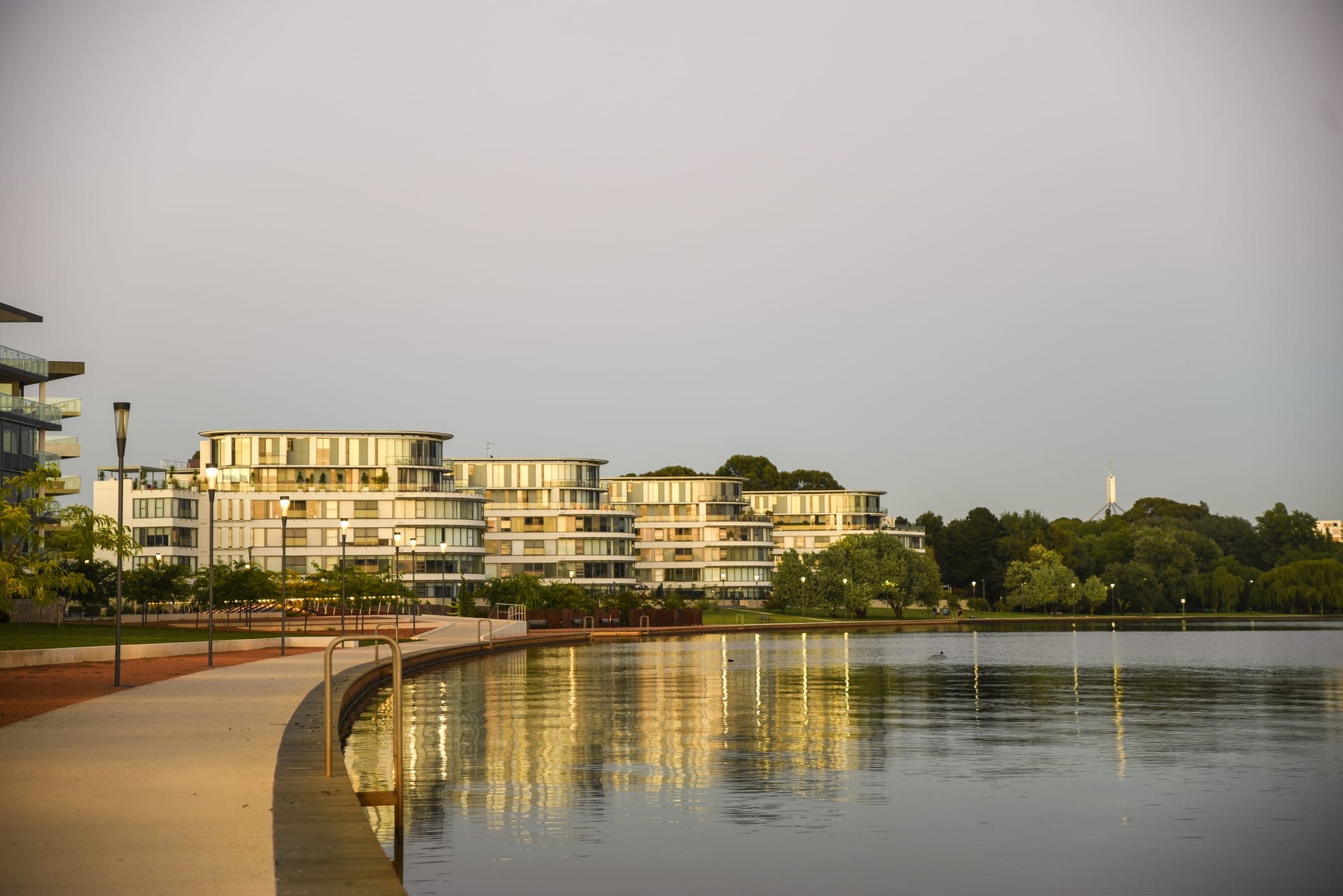 The leafy Kingston Foreshore suburb along lake Burley Griffin